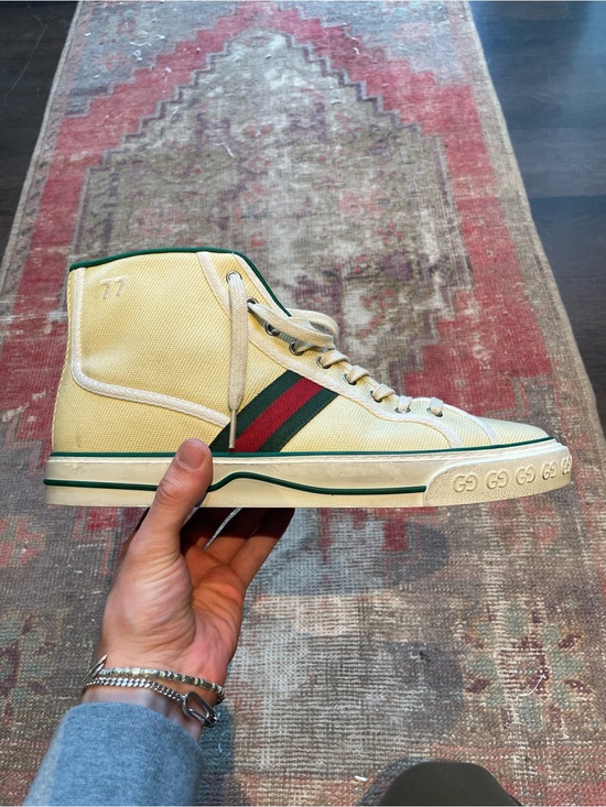 Gucci Other - Gucci Cream High-Top Sneakers with Green & Red Web Stripe
